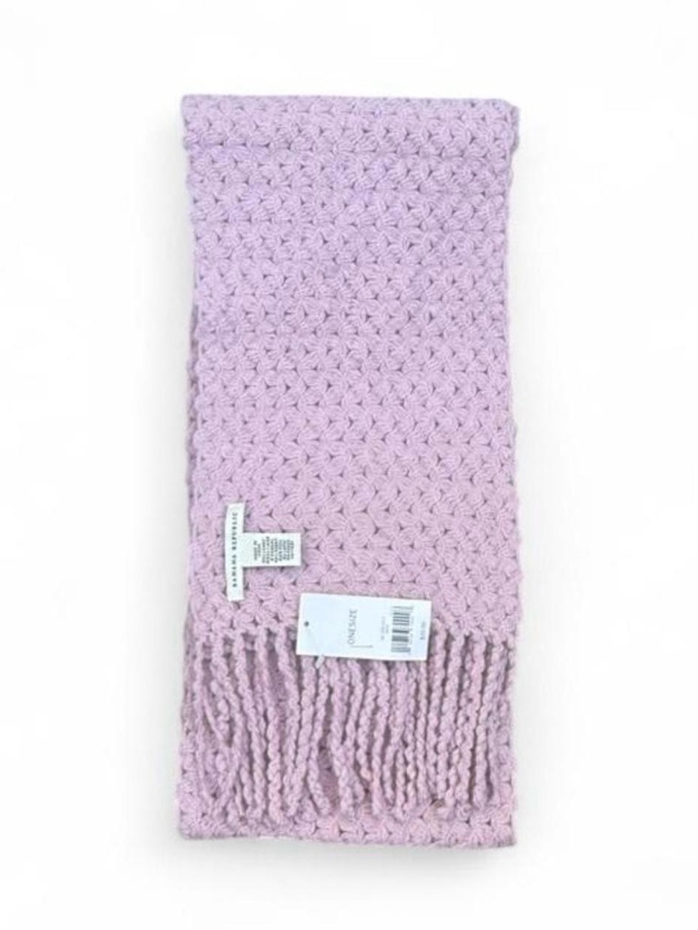 NWT Soft Lavender Crochet Wool & Rabbit Hair Fringe Scarf - Women Accessories OS
